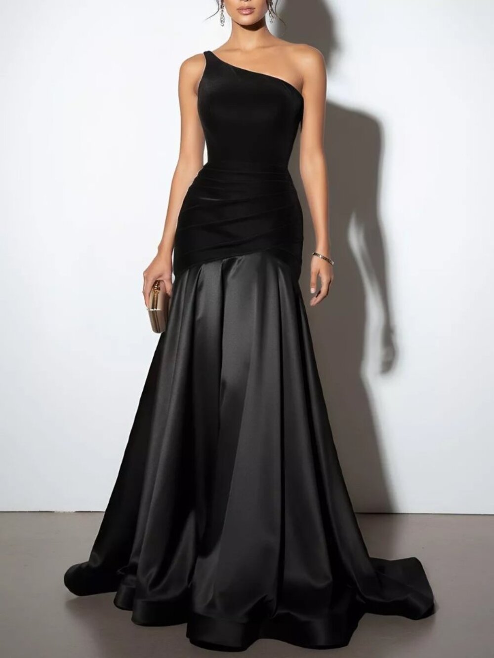 Velour One Shoulder Maxi Dress